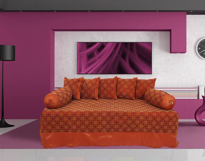 Dekor World Polyester Floral Diwan Set(Maroon)