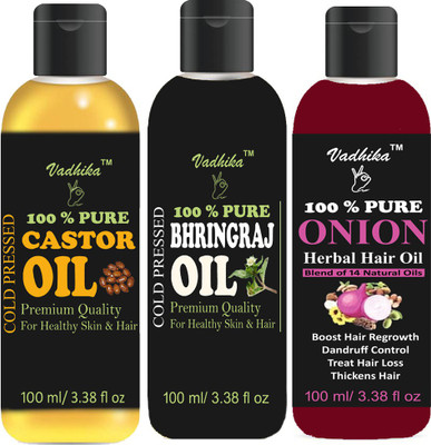 

Vadhika 100% Pure Castor Oil And Bhringraj Oil & ONION Oil For Hair Growth,-(100ml)-Pack of-3-Bottle-(300ml) Hair Oil-(300ml) Hair Oil (300 ml) Hair Oil(300 ml)