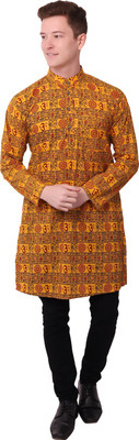 LDHSATI Men Printed Straight Kurta(Yellow)