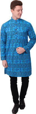 Suhanipari Men Printed Straight Kurta(Blue, Black)