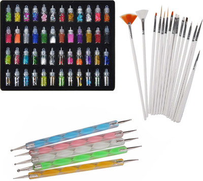 

FOK 48 Bottles 3d Nail Art Set, 5Pc Double Side Dotting Pen, 15Pcs Nail Art Brush Decoration Tool - Combo 68Pcs(NA)