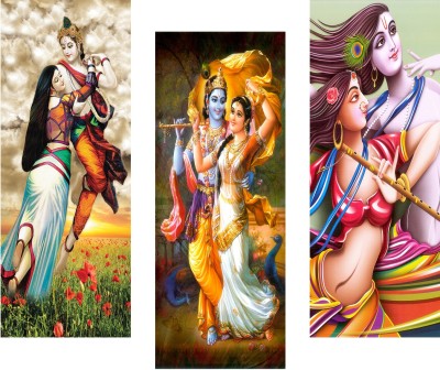 saf Radha Krishna 6MM MDF Framed set of 3 Digital Reprint 15 inch x 18 inch Painting(With Frame, Pack of 3)