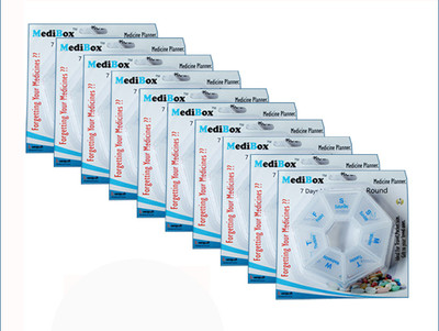 

MediBox 7 Days Round Pill Storage Box with Snap Lids, To avoid Forgetting of Taking Medicine on time (Pack of 10) Pill Box(White)