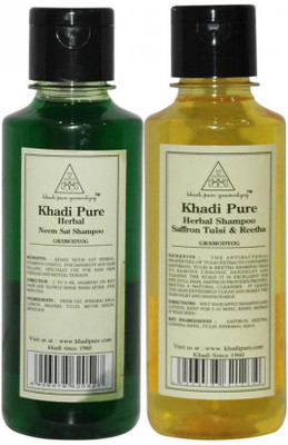 

Khadi Pure Herbal Neem Sat And Saffron, Tulsi & Reetha Shampoo Combo (420ml) Pack 2(420 ml)