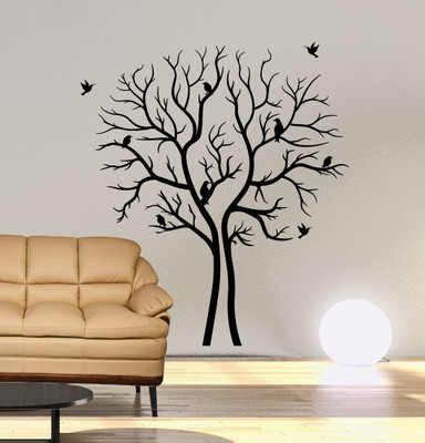 new way decals 1 cm dancing tree with birds living and leaving design Removable Sticker(Pack of 1)
