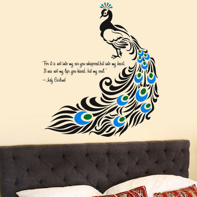 new way decals 1 cm gorgeous peacock with bluish dots to quotes of life Removable Sticker(Pack of 1)