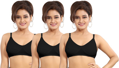 Fabme Double Layer Material Women Full Coverage Non Padded Bra(Black)