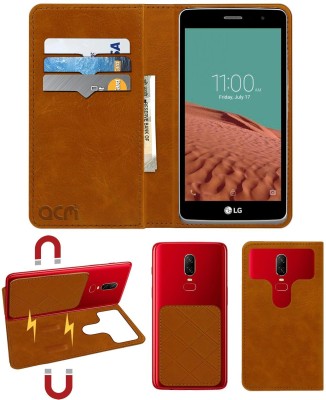 ACM Flip Cover for Lg Max X160(Gold, Cases with Holder, Pack of: 1)