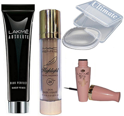 

Ultimate Silicon Puff, Eyeliner, Mascara, Absolute Blur Perfect Primer, Prep Prime Highlight(Set of 4)