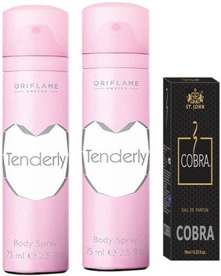 

Oriflame Sweden tenderly body spray Body Spray - For Men & Women (75 ml pack of 2}With cobra parfume 10ml {set of 3})(Set of 3)