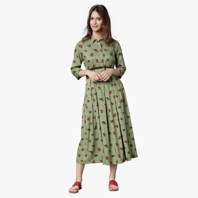 Vishudh Women Maxi Red, Green Dress