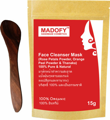 

MADOFY Face Cleanser Mask (Rose Petal Powder, Orange Peel Powder & Thanaka Powder) 15 gm with Wooden Spoon(15 g)
