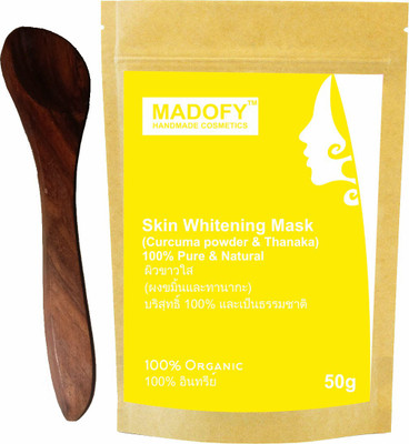 

MADOFY Skin Whitening Mask (Curcuma & Thanaka Powder) 50 gm with Wooden Spoon(50 g)
