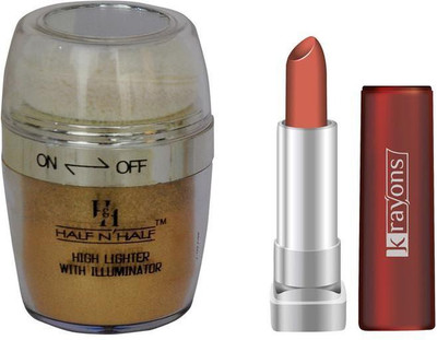 

Half N Half Highlighter With Illuminator And Krayons Sheer Matte Lipstick Highlighter(Golden Glow)
