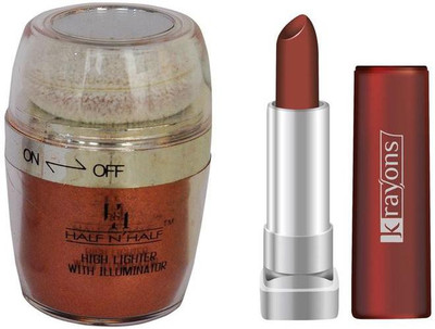 

Half N Half Highlighter With Illuminator And Krayons Sheer Matte Lipstick Highlighter(Metalic Copper)