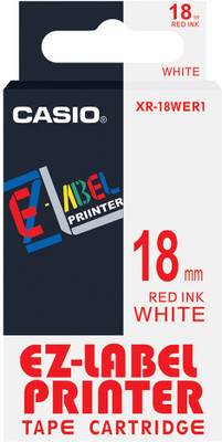 CASIO 18mm Color Label Printer Tape (Red on White) Self-Adhesive Paper Label(White)