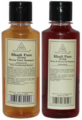 

Khadi Pure Herbal Henna & Tulsi And Honey & Almond Oil Shampoo Combo (420ml) Pack 2(420 ml)