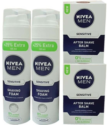 

Nivea Men Sensitive Ultra Glide Shaving Foam & Shave Balm Combo Set (2 x 250ml + 2 x 100ml)(700 ml)