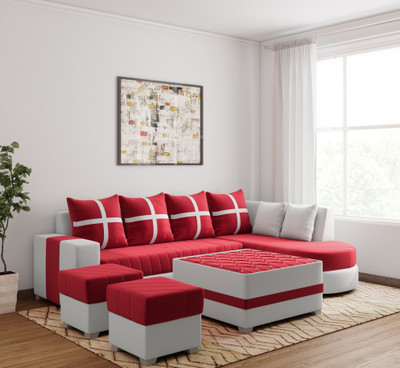 Status damassburgundy Leatherette 7 Seater Sofa(Finish Color - cream and burgundywine)