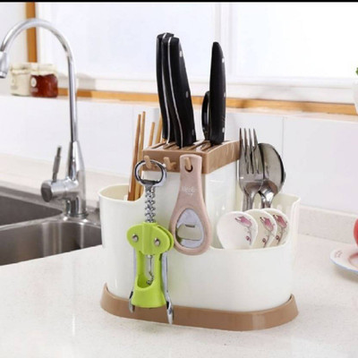 SKYFISH SF_45268 Multi Functional Basket Chopsticks,knife holder, Spoon, spoon holder,kitchen cutlery Drainer,Knife & Other Kitchen Cutlery Storage Holder Stand with Removable Water Draining Tray Plastic Kitchen Rack kitchen products Plastic Kitchen Tool Set(Plastic)