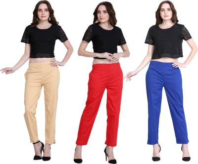 MARAMI Slim Fit Women Maroon, Blue, Beige Trousers