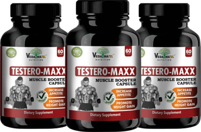 VEDA MAXX Testero Maxx Capsules, Testosterone Booster Supplement Vegetarian, Pack of 3(3 x 166.67 mg)