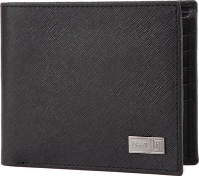 

U+N Men Black Genuine Leather Wallet(10 Card Slots)
