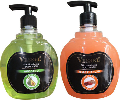 

Vessel Natural Extracts Skin Nourishing Body Wash Gel With Kesar Chandan & Avocado 500 ml Combo Pack of 2(500 ml, Pack of 2)