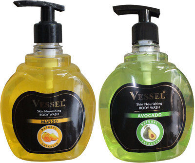 Vessel Natural Extracts Skin Nourishing Body Wash Gel With Avocado & Mango 500 ml Combo Pack of 2(500, Pack of 2)