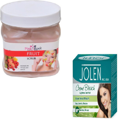 

Pink Root FRUIT SCRUB 500GM WITH ALOEVERA CREME BLEACH 28GM(Set of 2)