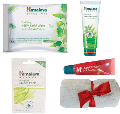 

Himalaya Purifying Neem Facial Wipes, Neem Face Wash, Neem Pack, Strawberry Lip Balm, Face Towel(Set of 5)