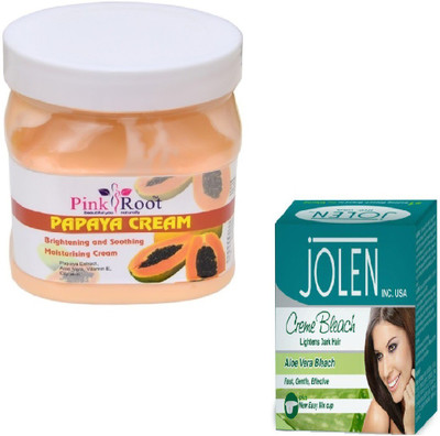 

Pink Root PAPAYA CREAM 500GM WITH ALOEVERA CREME BLEACH 28GM(Set of 2)