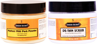 

Sheer Secret Multani Mitti Pack Powder 150gm and De-tan Scrub 300ml(Set of 2)