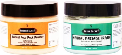 Sheer Secret Sandal Face Pack Powder 150gm and Herbal Massage Cream 300ml(2 Items in the set)