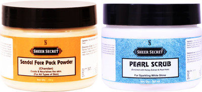 

Sheer Secret Sandal Face Pack Powder 150gm and Pearl Scrub 300ml(Set of 2)