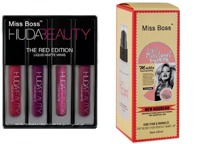 

Miss Boss huda lipstick red edition 16 ml, and kb matte Long lasting moisturizing Fixer combo(Set of 2)