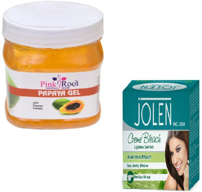 

Pink Root PAPAYA GEL 500GM WITH ALOEVERA CREME BLEACH 28GM(Set of 2)