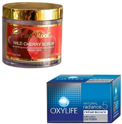 

Pink Root WILD CHERRY SCRUB 100GM WITH CREME BLEACH 27GM(Set of 2)