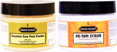 Sheer Secret Cucumber Face Pack Powder 150gm and De-tan Scrub 300ml(2 Items in the set)