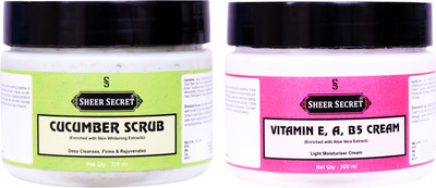 

Sheer Secret Cucumber Scrub 300ml and Vitamin-e Cream 300ml(Set of 2)