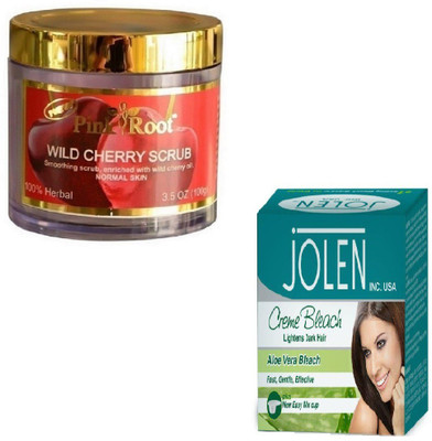 

Pink Root WILD CHERRY SCRUB 100GM WITH ALOEVERA CREME BLEACH 28GM(Set of 2)