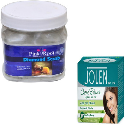 

Pink Root DIAMOND SCRUB 500GM WITH ALOEVERA CREME BLEACH 28GM(Set of 2)