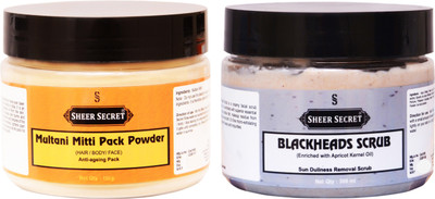 

Sheer Secret Multani Mitti Pack Powder 150gm and Blackhead Scrub 300ml(Set of 2)