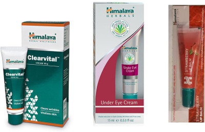 

Himalaya Under Eye Cream, Clearvital Cream, Strawberry Lip Balm(Set of 3)