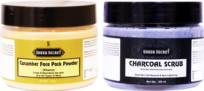 Sheer Secret Cucumber Face Pack Powder 150gm and Charcoal Scrub 300ml(2 Items in the set)