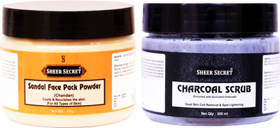 Sheer Secret Sandal Face Pack Powder 150gm and Charcoal Scrub 300ml(2 Items in the set)