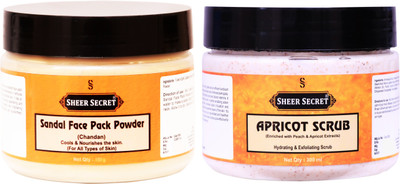 

Sheer Secret Sandal Face Pack Powder 150gm and Apricot Scrub 300ml(Set of 2)