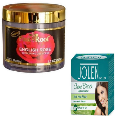 

Pink Root ENGLISH ROSE SCRUB 100GM WITH ALOEVERA CREME BLEACH 28GM(Set of 2)