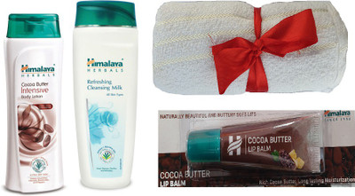 

Himalaya Cocoa Butter Intensive Body Lotion, Refreshing Cleansing Milk, Cocoa Butter Lip Balm, Face Towel(Set of 4)
