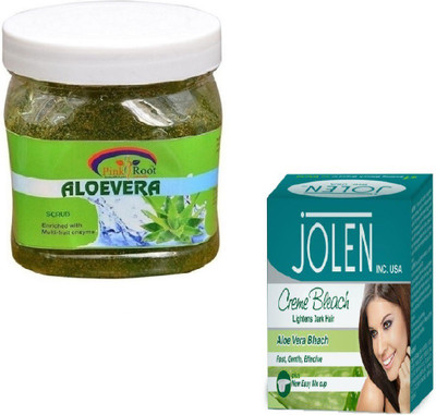 Pink Root ALOEVERA GEL SCRUB 500GM WITH ALOEVERA CREME BLEACH 28GM(Set of 2)